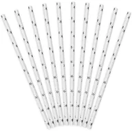 Słomki do napojów - Party Deco Słomki papierowe w gwiazdki, białe/srebrne, 19,5 cm, 10 szt SPP5M-018 - miniaturka - grafika 1