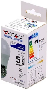 V-TAC Żarówka LED SAMSUNG CHIP 7W E27 Kulka G45 VT-290 6000K 600lm - Żarówki LED - miniaturka - grafika 2