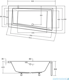 Besco Intima 160x90cm wanna asymetryczna lewa + obudowa + syfon #WAI-160-NLI/#OAP-160-INT/19975 - Wanny z hydromasażem - miniaturka - grafika 2