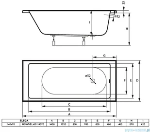 Massi Elega wanna prostokątna 140x70 cm MSWT-EL-00114070 | - Wanny z hydromasażem - miniaturka - grafika 2