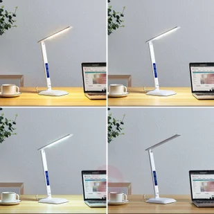 LINDBY Lampka biurkowa LED Ludmilla, wyświetlacz, biała - Lampy stojące - miniaturka - grafika 2