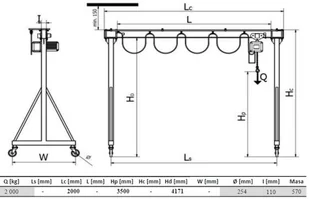 Vidaxl 339 IMPROWEGLE bramowa skręcana miproCrane DELTA 300 wciągnik łańcuchowy elektryczny zintegrowany z wózkiem elektrycznym + kaseta sterująca udźwig 2000 kg wysięg 3500 mm wysokość podnoszen 33979608 - Wciągarki - miniaturka - grafika 2