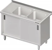 Stoły gastronomiczne - Stalgast Stół ze zlewem dwukomorowym (P) drzwi suwane 1900x700x850 mm 980907190 - miniaturka - grafika 1