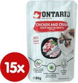 Mokra karma dla kotów - Ontario mokra karma dla kota Chicken and Crab in Broth 15x80 g - miniaturka - grafika 1
