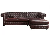 Narożniki - Vente-Unique Sofa narożna BRENTON ze 100% skóry bawolej Chesterfield - Wiśnia - narożnik prawostronny - miniaturka - grafika 1