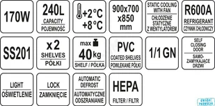 Yato STÓŁ CHŁODNICZY 240L 2 DRZWI YG-05270 - Szafy i witryny chłodnicze - miniaturka - grafika 9