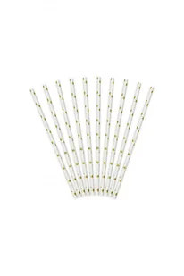 PartyDeco Słomki papierowe w gwiazdki, białe/złote, 19,5 cm, 10 szt SPP5M-019 - Słomki do napojów - miniaturka - grafika 2