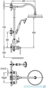 Omnires Armance system prysznicowy natynkowy złoty AM5244GL | - Słuchawki prysznicowe - miniaturka - grafika 2