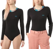 Koszulki i topy damskie - Vans body damskie TRI CHECK LS BODY Black - miniaturka - grafika 1