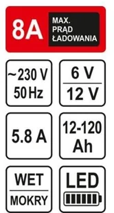 Sthor PROSTOWNIK 6/12V 8A 120Ah LEDOWY WSKAŹNIK NAŁADOWANIA 82543 82543 - Narzędzia warsztatowe - miniaturka - grafika 5