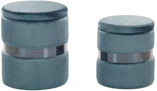 Beliani Zestaw 2 pufów ze schowkiem welurowy niebieski DORIS - Taborety i hokery - miniaturka - grafika 2