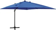 Parasole ogrodowe - vidaXL Parasol wiszący z lampkami LED i słupkiem, lazurowy, 300 cm 312349 - miniaturka - grafika 1