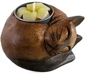 Świeczniki - something different Jones home & gift drewniany świecznik do podgrzewaczy, w kształcie kota zwiniętego w kłębek, wielokolorowy - miniaturka - grafika 1