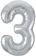 Balony i akcesoria - Unique Balon foliowy cyfra 3, srebrny, UNIQUE, 34" U53823 - miniaturka - grafika 1