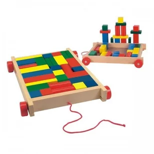 Woodyland Wózek na kółkach z drewnianymi klockami 90007 - Układanki dla dzieci - miniaturka - grafika 2