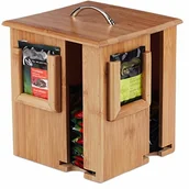 Pojemniki kuchenne - Relaxdays pojemnik na herbatę, obrotowy pojemnik na herbatę, ze zdejmowaną pokrywką, 4 półki na ok. 160 torebek na herbatę, wys. x szer. x głęb. 20,8 x 18 x 18 cm, kolor naturalny (10024212) - miniaturka - grafika 1