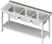 Stoły gastronomiczne - Stalgast Stół ze zlewem trzykomorowym z półką 1500x600x850 mm 981136150 - miniaturka - grafika 1