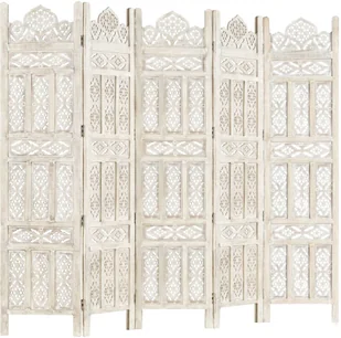 vidaXL vidaXL Parawan 5-panelowy, rzeźbiony, biały, 200x165 cm, drewno mango - Parawany - miniaturka - grafika 7