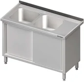 Stoły gastronomiczne - Stalgast Stół ze zlewem dwukomorowym (L) drzwi suwane 1600x700x850 mm 980917160 - miniaturka - grafika 1