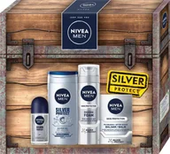 Zestawy kosmetyków męskich - Nivea Men Silver Protect zestaw pianka do golenia 200ml + żel pod prysznic 250ml + balsam po goleniu 100ml + antyperspirant roll-on 50ml - miniaturka - grafika 1