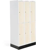 Meble do szkół i przedszkoli - AJ Produkty Szafka do szatni ROZ, 3 moduły, 6 drzwi, 1740x900x550 mm, brzoza, z podstawą - miniaturka - grafika 1