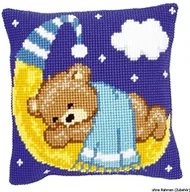 Poduszki dekoracyjne - Vervaco vervaco PN-0148196 poduszka Teddy ze wzorem krzyżykowym na księżyc, niebieski PN-0148196 - miniaturka - grafika 1
