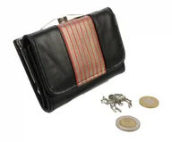 Portfele - PolskaGalanteria.pl Portfel Damski Skórzany PolskaGalanteria Z Wstawką 12 cm Klamra Skóra Naturalna Czarny z Wstawką WZÓR III KP D1208-WST - miniaturka - grafika 1