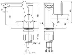 Deante Bateria umywalkowa z boczną dźwignią 12,6cm z korkiem click-clack z przelewem ,chrom Kalia BGK 021N - Baterie umywalkowe - miniaturka - grafika 4