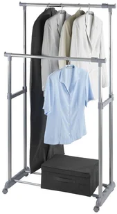 Wenko WENKO 4364500100 stojak na płaszcze Twin Bars  2 drążki na ubrania ,1 miejsce do przechowywania różnych rzeczy, z regulacją wysokości, 4 rolki, chromowany metal, 95  163 X 98  168 x 44 cm, chrom 4364500100 - Wieszaki i stojaki - miniaturka - grafika 2