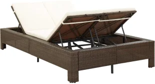 vidaXL 2-osobowy leżak z poduszką, brązowy, polirattanowy - Leżaki ogrodowe - miniaturka - grafika 3