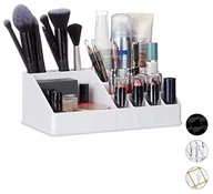 Kosmetyczki, organizery i kuferki - Relaxdays organizer na kosmetyki z akrylu, mały organizer do makijażu z 16 przegródkami na kosmetyki i szminki, biały - miniaturka - grafika 1