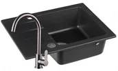 Zlewozmywaki - AXIS Zlewozmywak Granitowy COAST 25 czarny nakrapiany z baterią stal coast25cznbatst - miniaturka - grafika 1