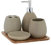 Dozowniki papieru i mydła dla firm - axentia zestaw 126822 Bad Avignon, wyposażenie, WC akcesoria do łazienki z wysokiej jakości ceramiki i z bambusa, brązowy, 23 x 30 x 11 cm 126822 - miniaturka - grafika 1
