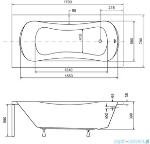 Besco Aria Plus 170x70cm wanna prostokątna z uchwytami + obudowa + syfon #WAA-170-PU/#OAA-170-PA/19975 | - Wanny - miniaturka - grafika 2