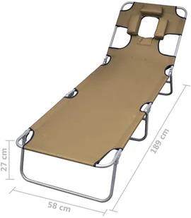vidaXL Składany leżak z zagłówkiem i regulowanym oparciem, kolor taupe - Leżaki ogrodowe - miniaturka - grafika 7