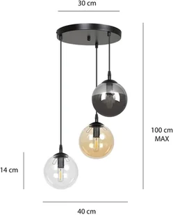 EULUNA Lampa wisząca Glassy 3-pkt okrągła grafit/bursztyn - Lampy sufitowe - miniaturka - grafika 3