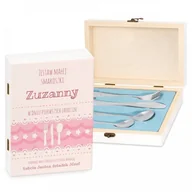 Sztućce dla dzieci - Murrano Zestaw Sztućców Dla Dzieci W Drewnianym Etui Nadruk na Urodziny SZT-ANIMALS_DRW-UV-042 - miniaturka - grafika 1