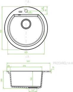 Laveo Zlewozmywak granitowy czarny 1-komorowy DAFNE śr.510mm SBD_780T - - Zlewozmywaki - miniaturka - grafika 3