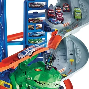 Mattel City. GJL14 Mega garaż T-Rexa + 2 samochodziki - Tory, garaże, parkingi - miniaturka - grafika 5