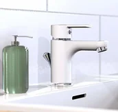 Baterie umywalkowe - EISL bateria umywalkowa DIZIANI, bateria łazienkowa w kolorze białym/chromu, bateria jednouchwytowa z zestawem odpływowym, bateria mieszakowa umywalka z wysokiej jakości dyszą mieszakową, bateria łazi - miniaturka - grafika 1