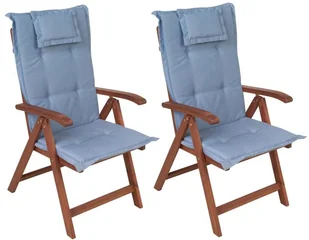Beliani Zestaw 2 krzeseł ogrodowych drewnianych z niebieskimi poduszkami TOSCANA 174132 - Fotele i krzesła ogrodowe - miniaturka - grafika 3