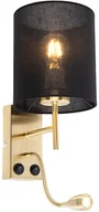 Lampy ścienne - QAZQA Nowoczesny kinkiet złoty klosz bawełniany czarny - Stacca - miniaturka - grafika 1