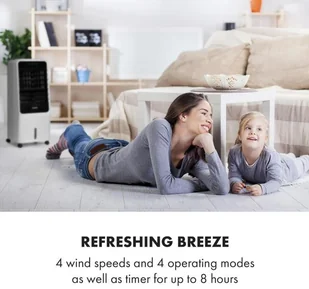 Wentylator Klarstein Townhouse, wentylator/chłodnica powietrza, 7 l, 110 W, pilot zdalnego sterowania, pakiet lodowy, jasnoszary ACO4-Townhouse BK - Wentylatory - miniaturka - grafika 2