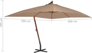 vidaXL Wiszący parasol z drewnianym słupkiem, 400 x 300 cm, taupe - Parasole ogrodowe - miniaturka - grafika 9
