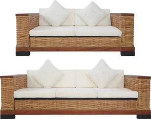 vidaXL 2-cz. zestaw wypoczynkowy, poduszki, brązowy, naturalny rattan 3+2 - Komplety wypoczynkowe - miniaturka - grafika 10