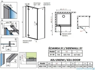 Radaway Essenza New Kdj kabina 110x70cm lewa szkło przejrzyste 385041-01-01L/384048-01-01 - Kabiny prysznicowe - miniaturka - grafika 2