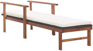 vidaXL Leżak z poduszką, polirattan i lite drewno akacjowe, czarny - Leżaki ogrodowe - miniaturka - grafika 5