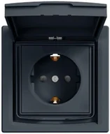 Gniazdka elektryczne - Schneider Asfora gniazdo hermetyczne Schuko podtynkowe pojedyncze z przesłonami IP44 antracyt EPH3100371 - miniaturka - grafika 1