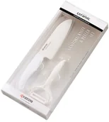 Noże kuchenne - Kyocera Zestaw Blister, ceramiczny nóż Santoku 14 cm i poprzeczna obieraczka, biały - miniaturka - grafika 1