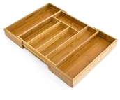 Inne sztućce - Relaxdays skrzynka na sztućce z bambusa, wymiary (wys. x szer. x gł.): ok.33,5  x 2945 x 5 cm, rozkładana, jako organizer kuchenny, od 5 do 7 przegródek, z naturalnego drewna 10014262 - miniaturka - grafika 1